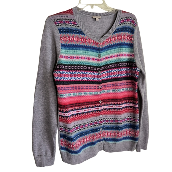 Talbots Fair Isle Cardigan Women's Sz M Multicolor Long Sleeve Button Up Sweater - Picture 9 of 11